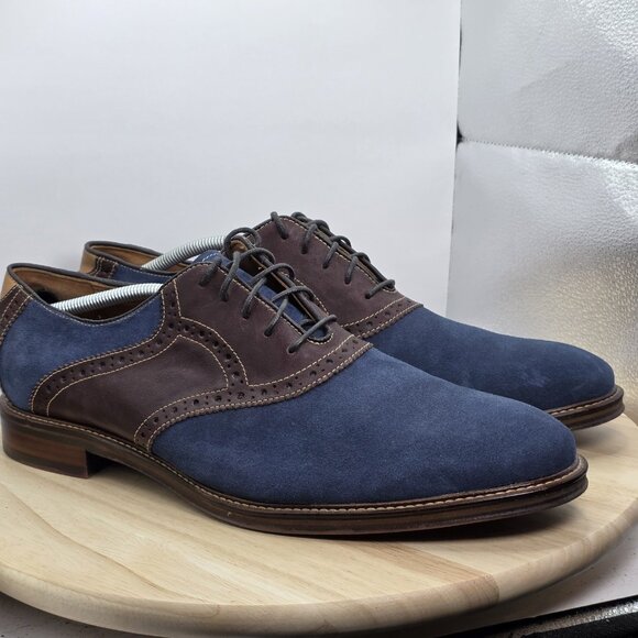J&M Johnston & Murphy Oxford Blue Suede Shoes Mens 13 M Lace Up Classic Preppy - Picture 5 of 11